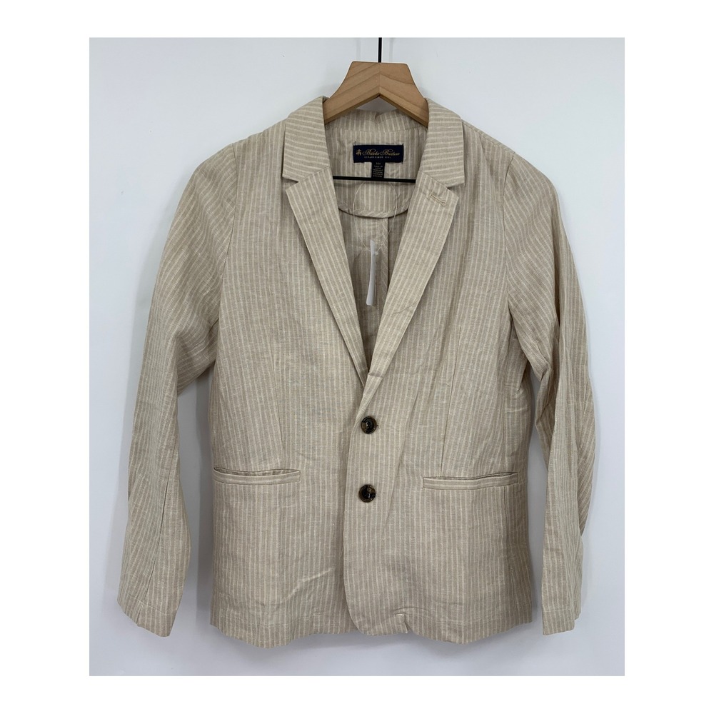 Brooks Brothers Blazer Boys 14 Beige Striped Linen Blend Unlined Lightweight NEW